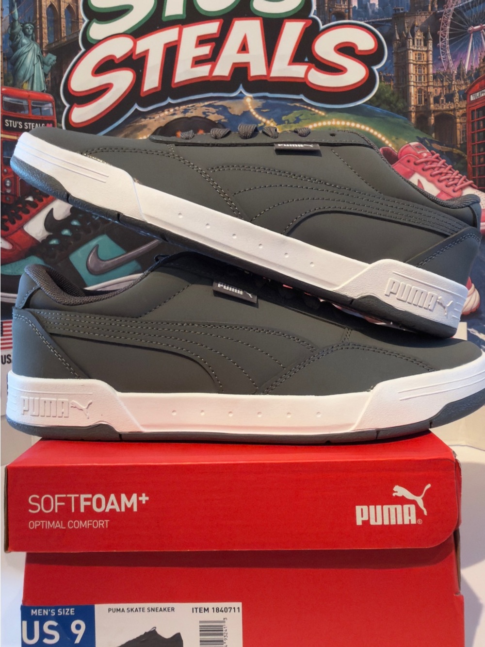 Puma Low-Top Skate Shoe in Olive Green & White